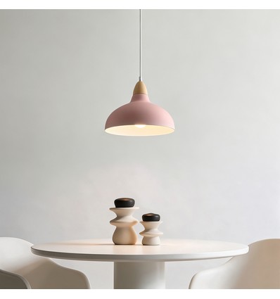Suspension BIRK Rose Ø19cm - Douille E27, câble 2m, métal / bois