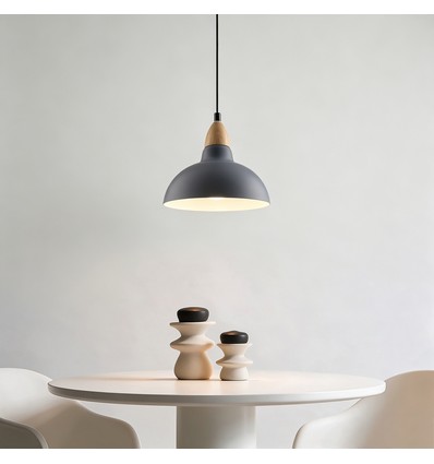 Suspension BIRK Bleu Ø24cm - Douille E27, câble 2m, métal / bois