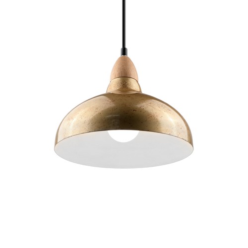Suspension BIRK Laiton Ø19cm - Douille E27, câble 2m, métal / bois