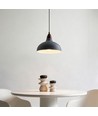 Suspension BIRK Gris Ø19cm - Douille E27, câble 2m, métal / bois