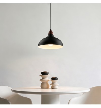 Suspension BIRK Noir Ø24cm - Douille E27, câble 2m, métal / bois