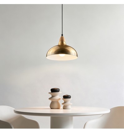 Suspension BIRK Laiton Ø24cm - Douille E27, câble 2m, métal / bois