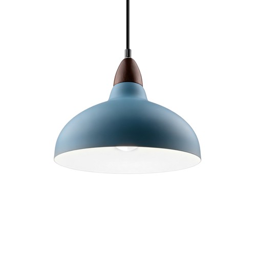 Suspension BIRK Bleu Pétrole Ø19cm - Douille E27, câble 2m, métal / bois