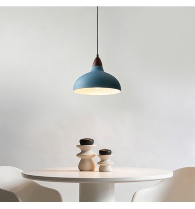 Suspension BIRK Bleu Pétrole Ø19cm - Douille E27, câble 2m, métal / bois
