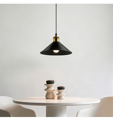 Suspension noire Ø22cm - Douille E27, câble 2m, noir/laiton