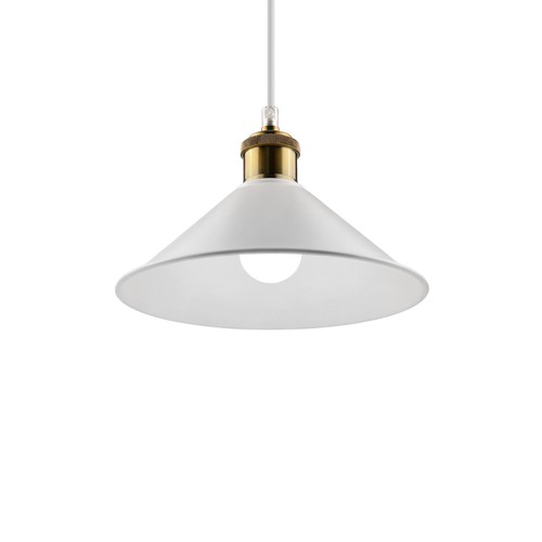 MOKKA Suspension Blanche Ø22cm - Douille E27, câble 2m, Blanc/laiton
