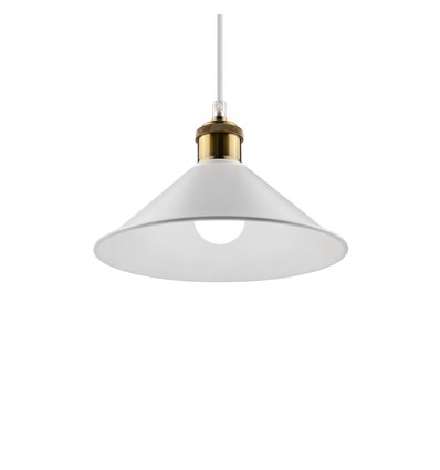 Suspension blanche Ø22cm - Douille E27, câble 2m, blanc/laiton