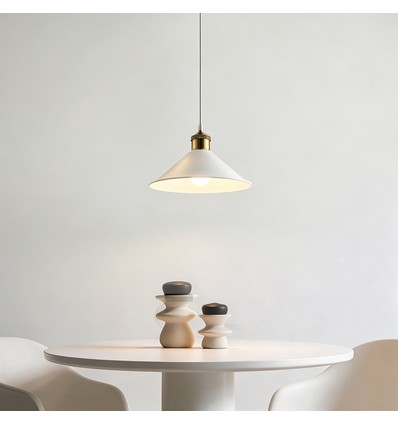 Suspension blanche Ø22cm - Douille E27, câble 2m, blanc/laiton