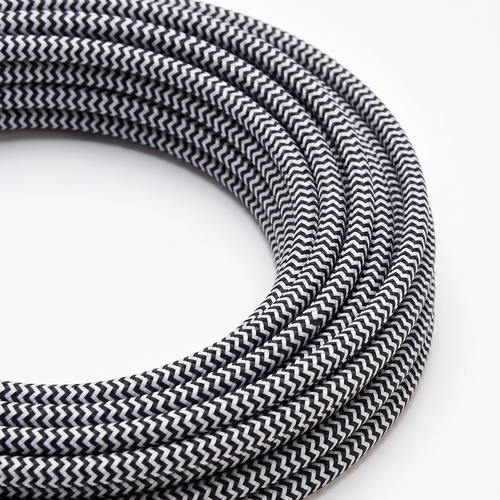 5m Câble textile 2x0,75 mm² - 230V, rayé noir/blanc