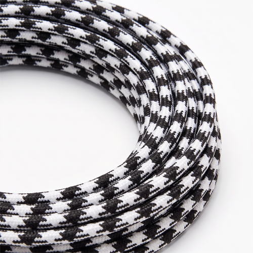 5m Câble textile 2x0.75 mm² - 230V, motif damier noir/blanc