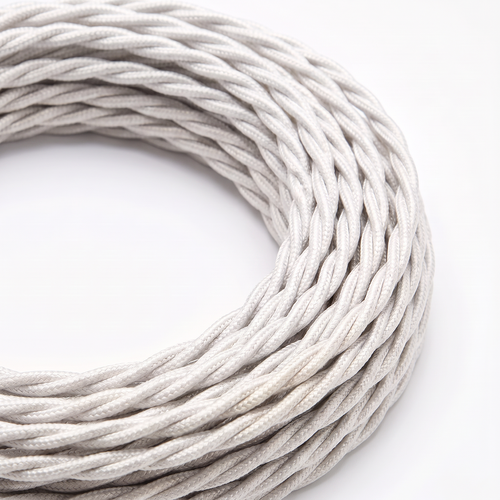 Câble textile 5m 2x0,75 mm², tissu - 230V, Blanc crème torsadé