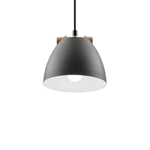 Suspension HOLM Grise Ø16cm - Douille E27, câble 2m, métal / bois