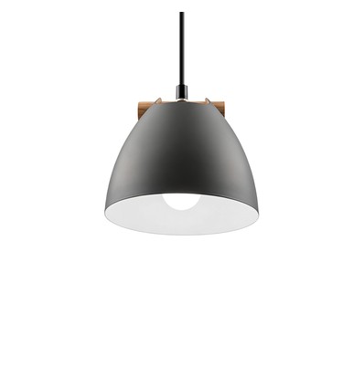 Suspension HOLM Grise Ø16cm - Douille E27, câble 2m, métal / bois