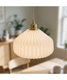 Suspension céramique E27 - Plissée, blanc/laiton, câble 2m, Ø27x23cm, sans source lumineuse
