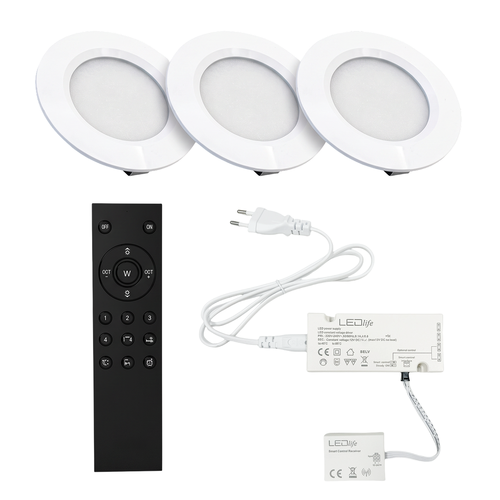 3 spots Reco68 dimmables, blanc mat - Choisissez alimentation RF/WiFi/Zigbee (télécommande incl.)