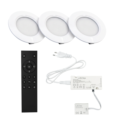 3 spots Reco68 dimmables, blanc mat - Choisissez alimentation RF/WiFi/Zigbee (télécommande incl.)