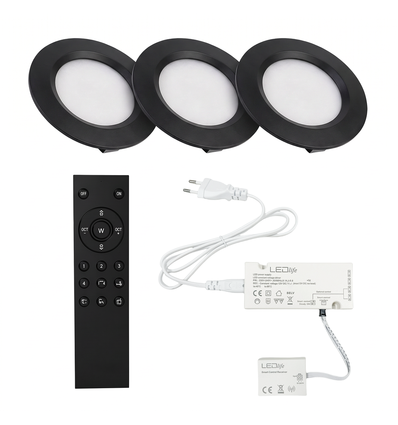 3x Spot meuble Reco68 dimmable, Noir - Choisissez alimentation RF/WiFi/Zigbee (télécommande incl.)