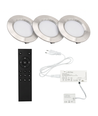3x Spot meuble Reco68 dimmable, Acier brossé - Choisissez alimentation RF/WiFi/Zigbee (télécommande incl.)