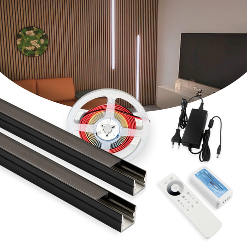 Kit LED 120cm pour Panneau Acoustique, noir - Lot de 2 Bandes LED CCT avec Alimentation 60W - WiFi ou RF