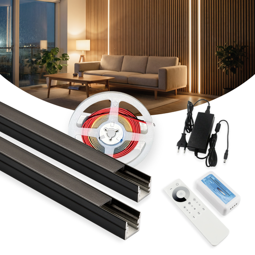 Kit LED 240cm pour Panneau Acoustique, noir - Lot de 2 Bandes LED CCT (240cm) avec Alimentation 78W - WiFi ou RF