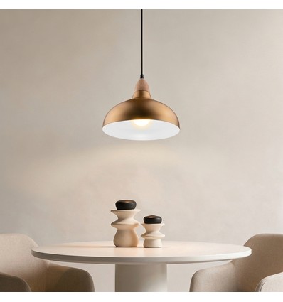 Suspension BIRK Laiton Brossé Ø24cm - Douille E27, câble 2m, Aluminium