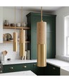 Suspension cylindre MALM E14 or/bois - câble 2m, avec rosace, sans source lumineuse
