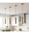 Suspension cylindre MALM E14 or/bois - câble 2m, avec rosace, sans source lumineuse