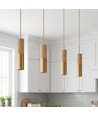 Suspension cylindre MALM E14 or/bois - câble 2m, avec rosace, sans source lumineuse