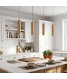 Suspension cylindre MALM E14 or/bois - câble 2m, avec rosace, sans source lumineuse