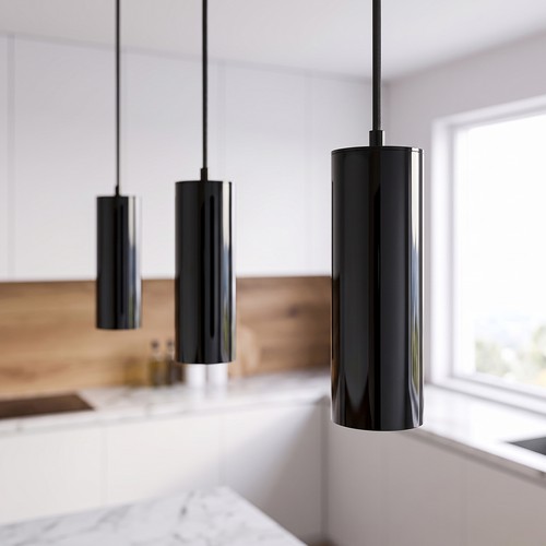 Suspension cylindre MALM E14 noir - câble 2m, avec rosace, sans source lumineuse