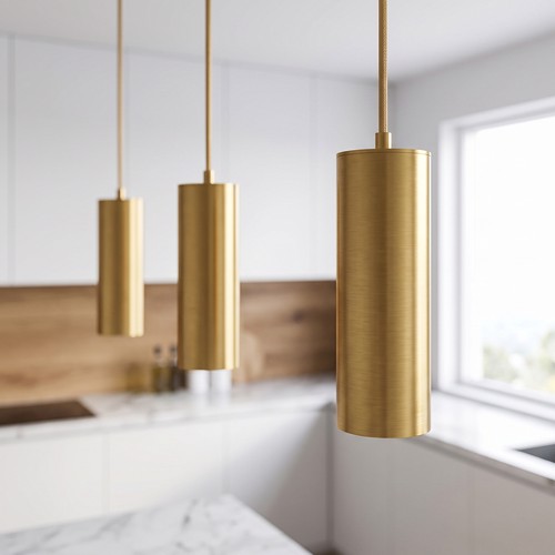 Suspension cylindre MALM E14 or - câble 2m, avec rosace, sans source lumineuse