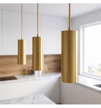 Suspension cylindre MALM E14 or - câble 2m, avec rosace, sans source lumineuse