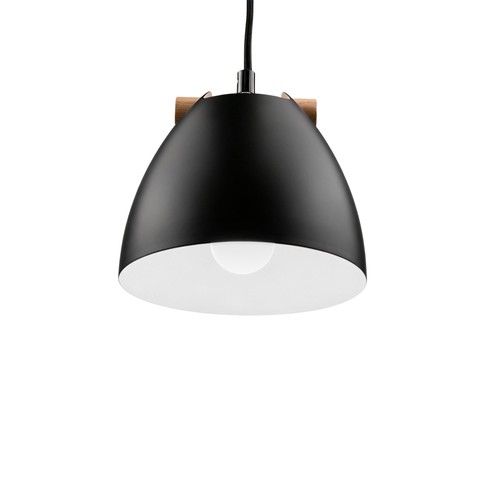 Suspension HOLM Noire Ø16cm - Douille E27, câble 2m, métal / bois