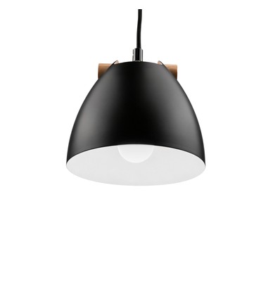 Suspension HOLM Noire Ø16cm - Douille E27, câble 2m, métal / bois