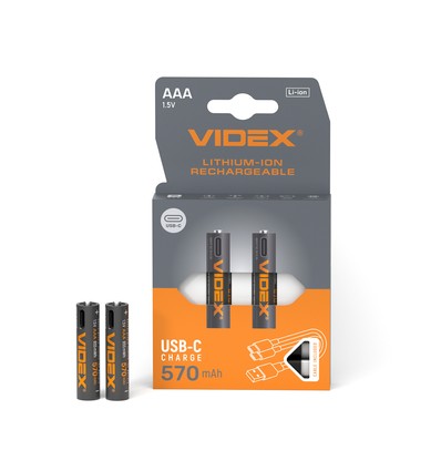 Lot de 2 piles AAA 1,5V Li-ion rechargeables - 570mAh, avec USB-C