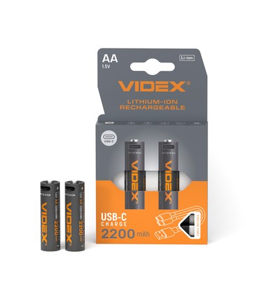 Lot de 2 piles AA Li-ion rechargeables, 1,5V - 2200mAh, port USB-C, protection thermique