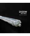 V-Tac 120cm Boîtier étanche T8 pour 2 tubes LED 120cm, IP65