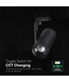 V-Tac 30W Spot de rail LED triphasé zoomable - CCT, 25°-50°, noir