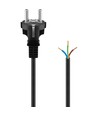 2 meter strømkabel - 250V, IP20 indendørs, Sort, Schuko stik og kabelendestykker til samling, 16A