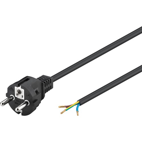 2 meter strømkabel - 250V, IP20 indendørs, Sort, Schuko stik og kabelendestykker til samling, 16A
