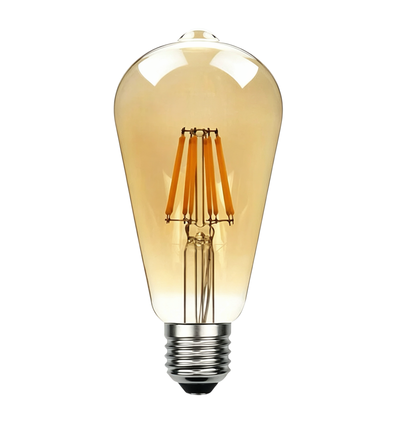 E27 6W LED filament pære - ST64, 800lm, amber glas, 2700K, varm hvid