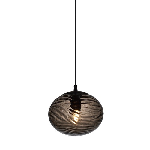 Halo Design - Suspension en verre fumé fait main Ø22cm câble en tissu