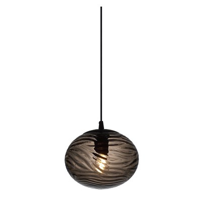Halo Design - Suspension en verre fumé fait main Ø22cm câble en tissu