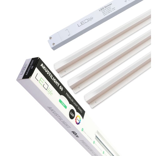 Ensemble de rails LED Troldtekt 3x60 cm - Encastré, Akustilight incluant câbles et driver