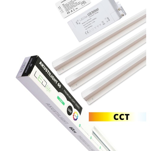 Ensemble de rails LED Zigbee Troldtekt 3x60 cm - CCT, encastré, Akustilight incluant câbles et driver