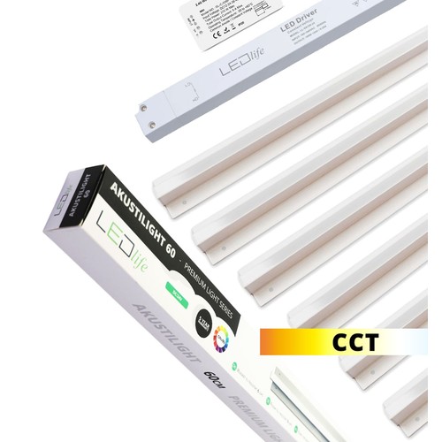 Ensemble Rail LED Zigbee Troldtekt 6x60 cm - CCT, Encastré, Akustilight incluant câbles et driver