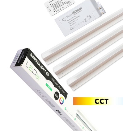 Ensemble de rails LED Troldtekt 3x60 cm - CCT, encastré, Akustilight incluant télécommande, câbles et driver