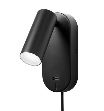 Applique murale EGO LED avec USB et gradation tactile, 4,5W, Nielsen Light - noir