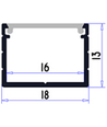 Profilé alu 18x13 pour ruban LED IP65 & IP68 - Large, 1m, avec diffuseur givré et clips, anodisé