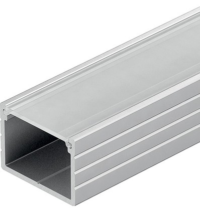 Profilé alu 18x13 pour ruban LED IP65 & IP68 - Large, 1m, avec diffuseur givré et clips, anodisé